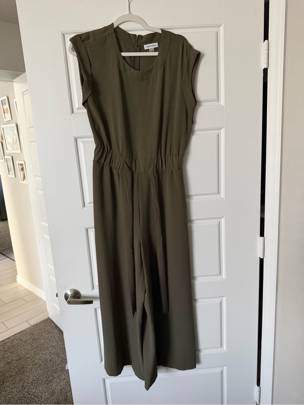 Calvin Klein Olive Green Sleeveless Wide-Leg Jumpsuit